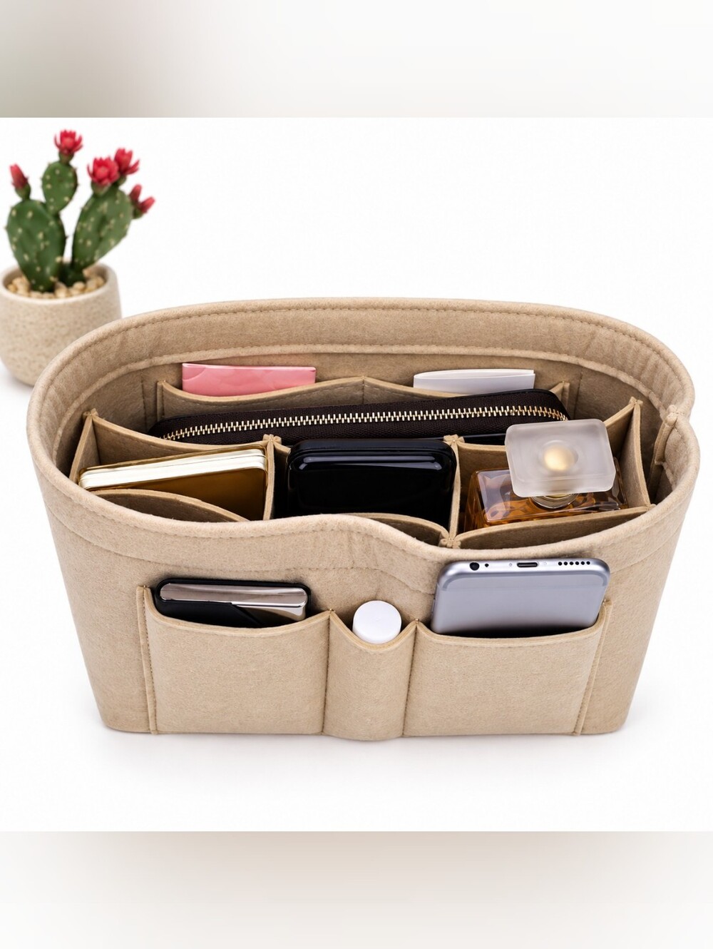 Women's Felt Handbag Organizer Large Beige